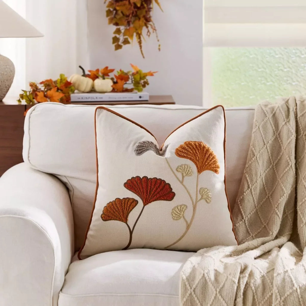 Autumn Harvest Embroidered Pillow Cover 18x18inc – Cozy Fall Home Décor - DSARD