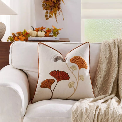 Autumn Harvest Embroidered Pillow Cover 18x18inc – Cozy Fall Home Décor