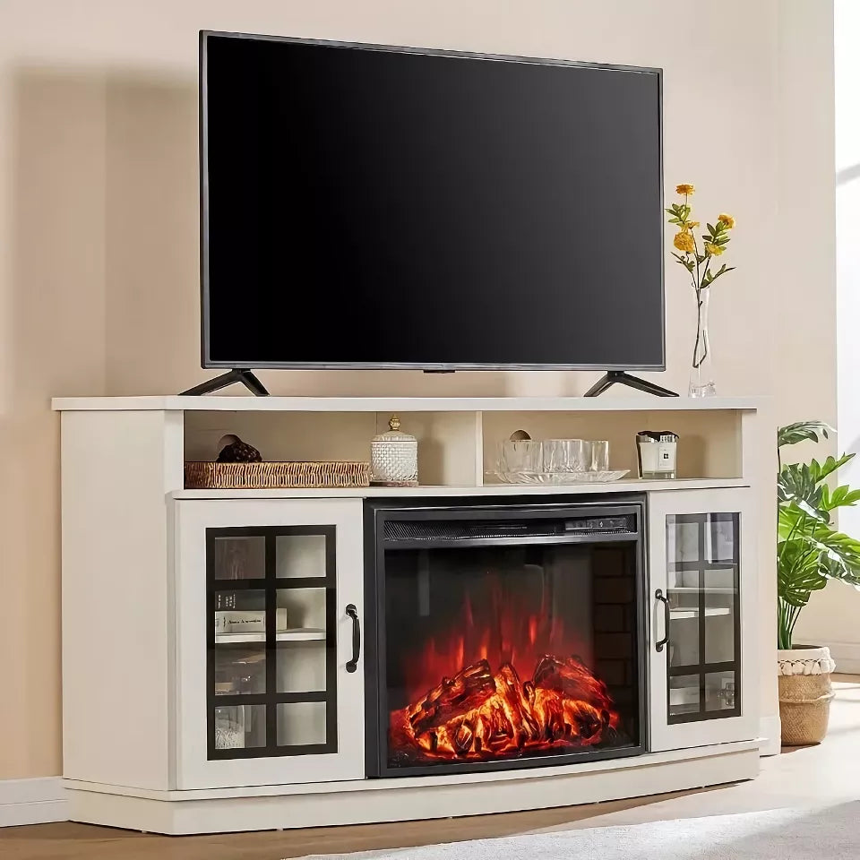 Curved TV Console with Electric Fireplace - DSARD