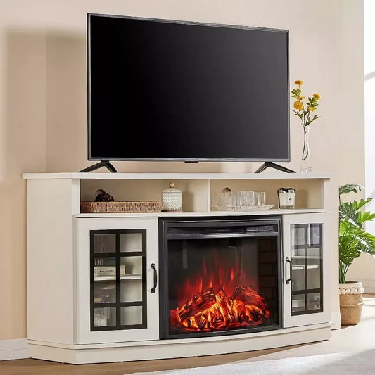 Curved TV Console with Electric Fireplace - DSARD