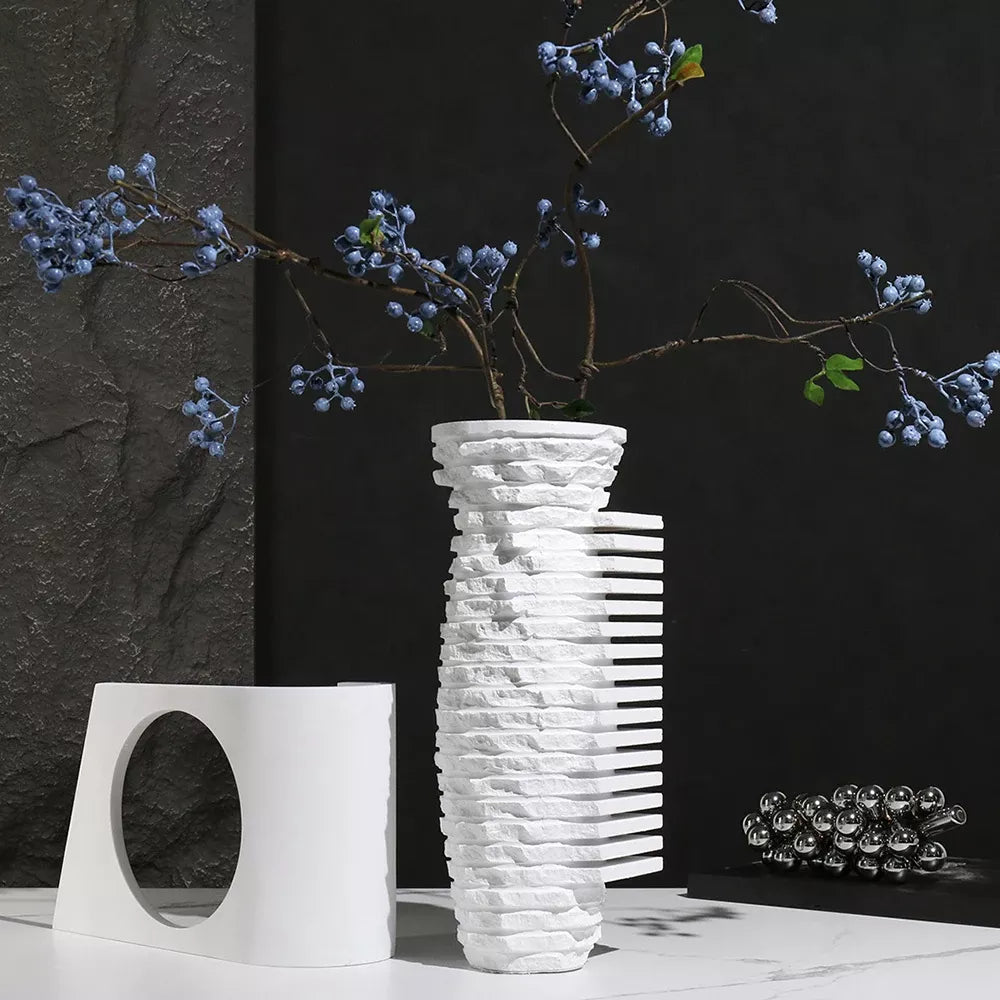 Modern Scandinavian White Natural Marble Vase for Home Decoration