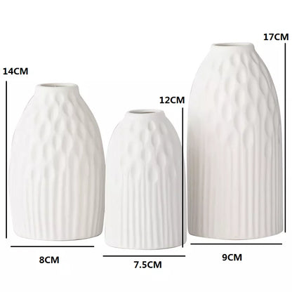Set of 3 White Ceramic Round Vases