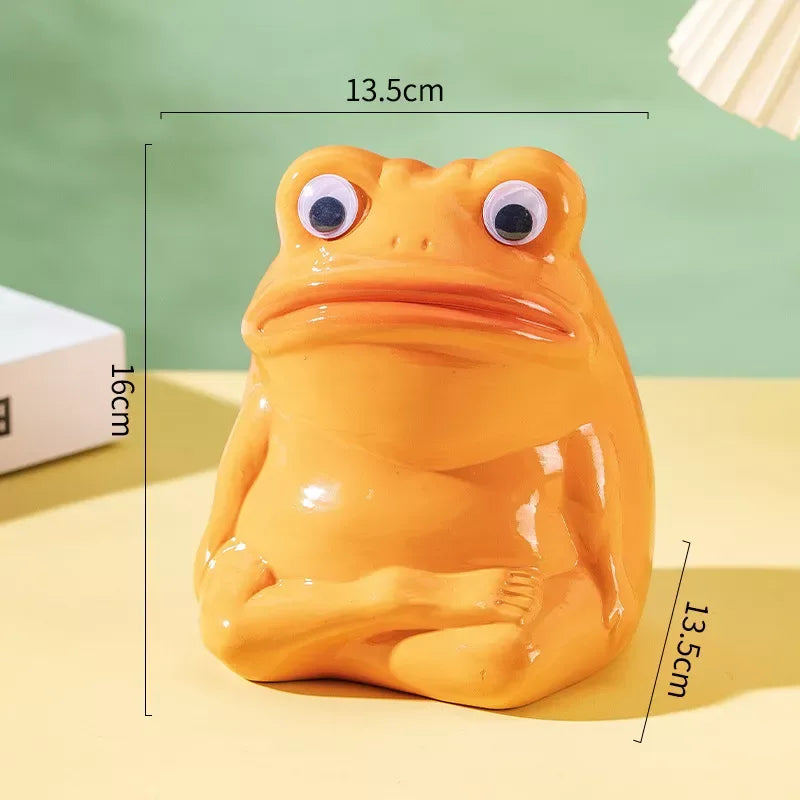 Adorable Ceramic Frog Piggy Bank – Big-Mouthed Cartoon Frog Figurine - DSARD