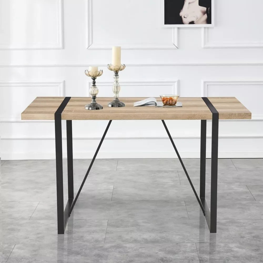 55″ Modern Wood Dining Table for 4-6 with Metal Legs – Rectangular Kitchen Table - DSARD - DSARD