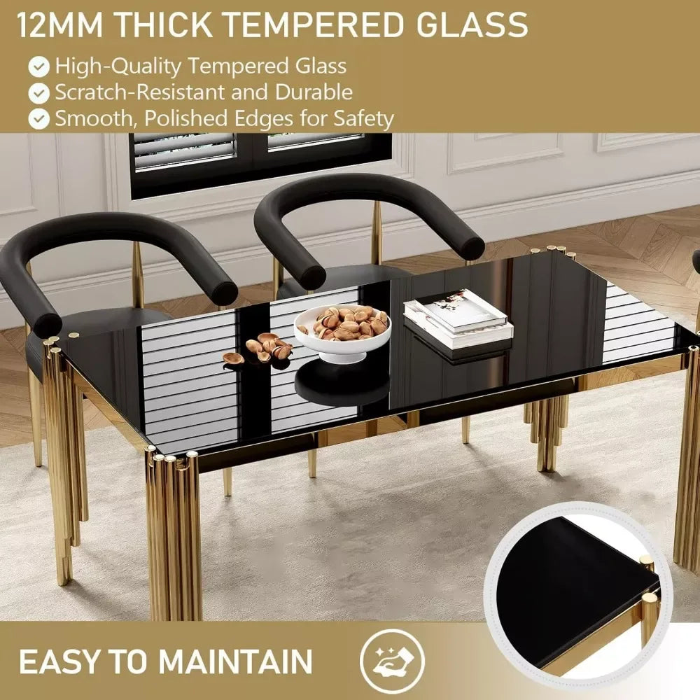 65-Inch Rectangular Luxury Glass Dining Table with Gold Stainless Steel Legs - DSARD