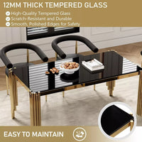 65-Inch Rectangular Luxury Glass Dining Table with Gold Stainless Steel Legs