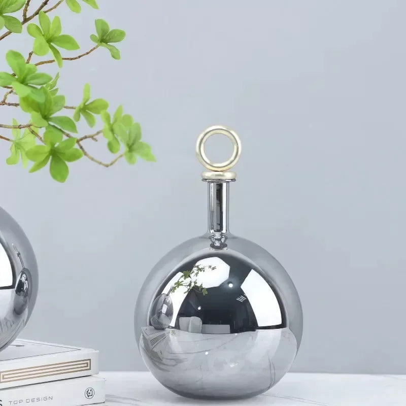 Electroplating Silver Ball Glass Vase Ornament - DSARD