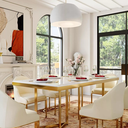 Luxury White Marble Dining Table for 6 with Gold Legs – 71″ Modern Design - DSARD
