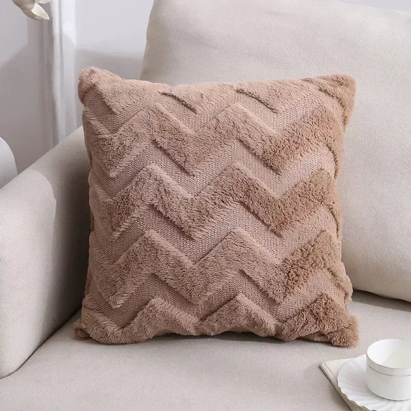 2-Piece Solid Color Plush Pillowcase Set with 3D Wave Pattern – 45x45cm