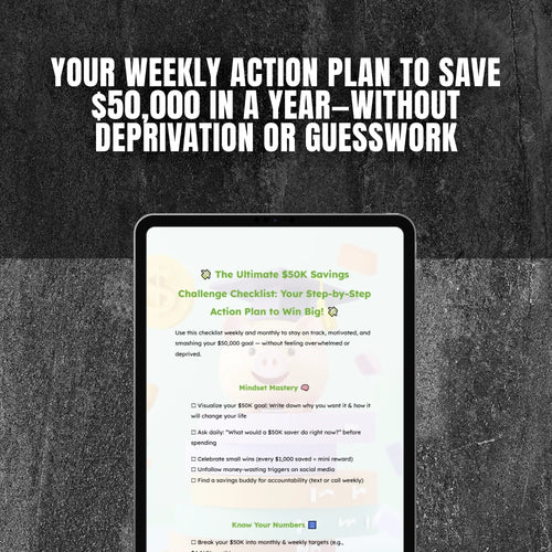 The Ultimate $50K Savings Challenge Checklist: Step-by-Step Action Plan to Save $50,000 in a Year – Digital Download