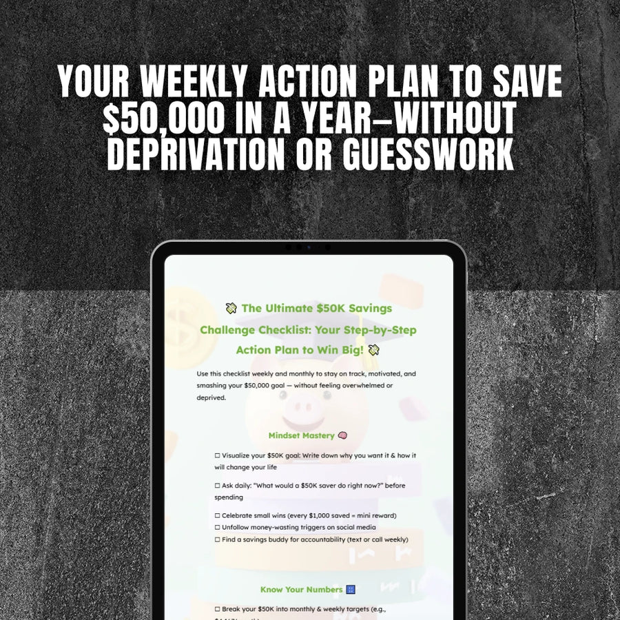 The Ultimate $50K Savings Challenge Checklist: Step-by-Step Action Plan to Save $50,000 in a Year – Digital Download