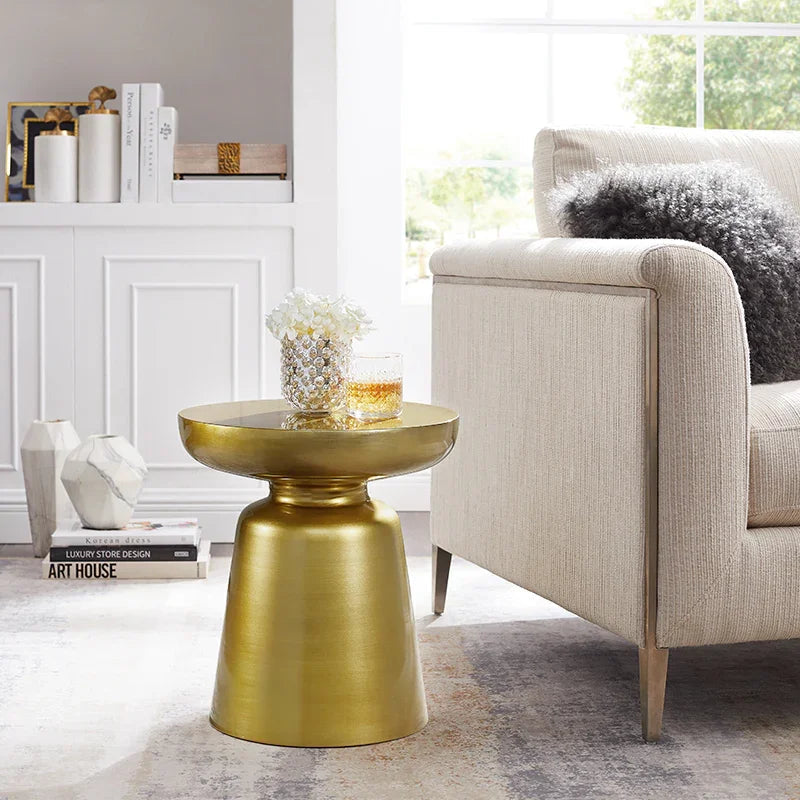 Round Gold Metal Side Table – Modern Living Room Accent