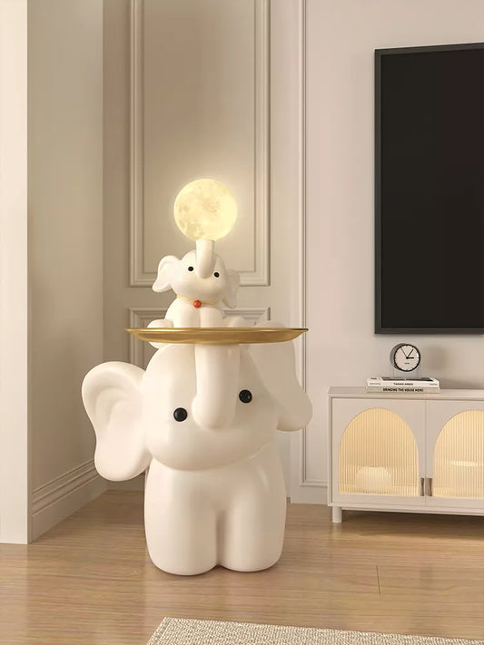 Parent-Child Elephant Statue Tray Storage Rack with Night Light