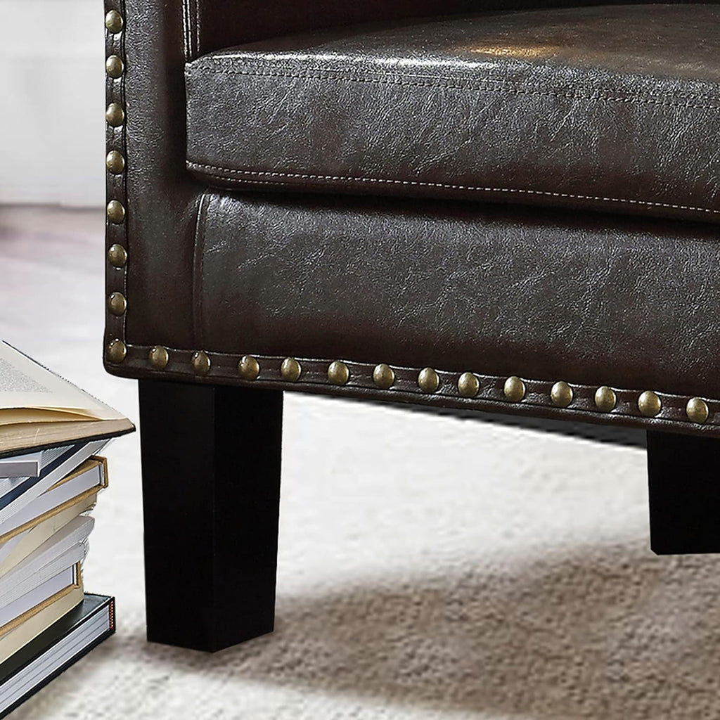 Modern Minimalist Faux Leather Barrel Armchair - DSARD