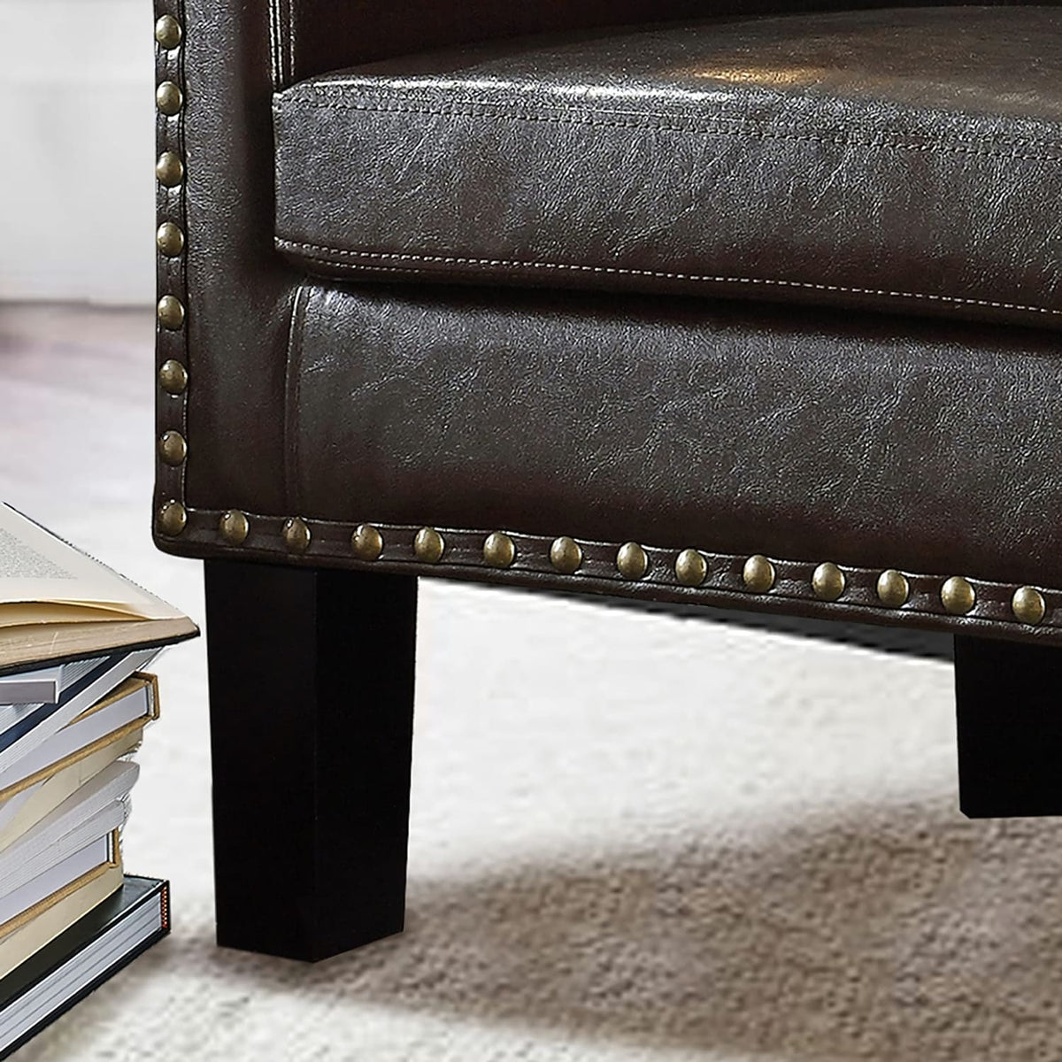 Modern Minimalist Faux Leather Barrel Armchair - DSARD