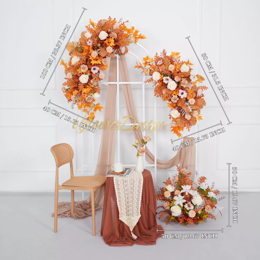 Orange Rose & Maple Leaf Luxury Artificial Flower Row for Wedding Arches & Party Décor