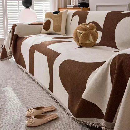 Boho Chenille Jacquard Sofa Throw with Tassels – Reversible Cozy Blanket