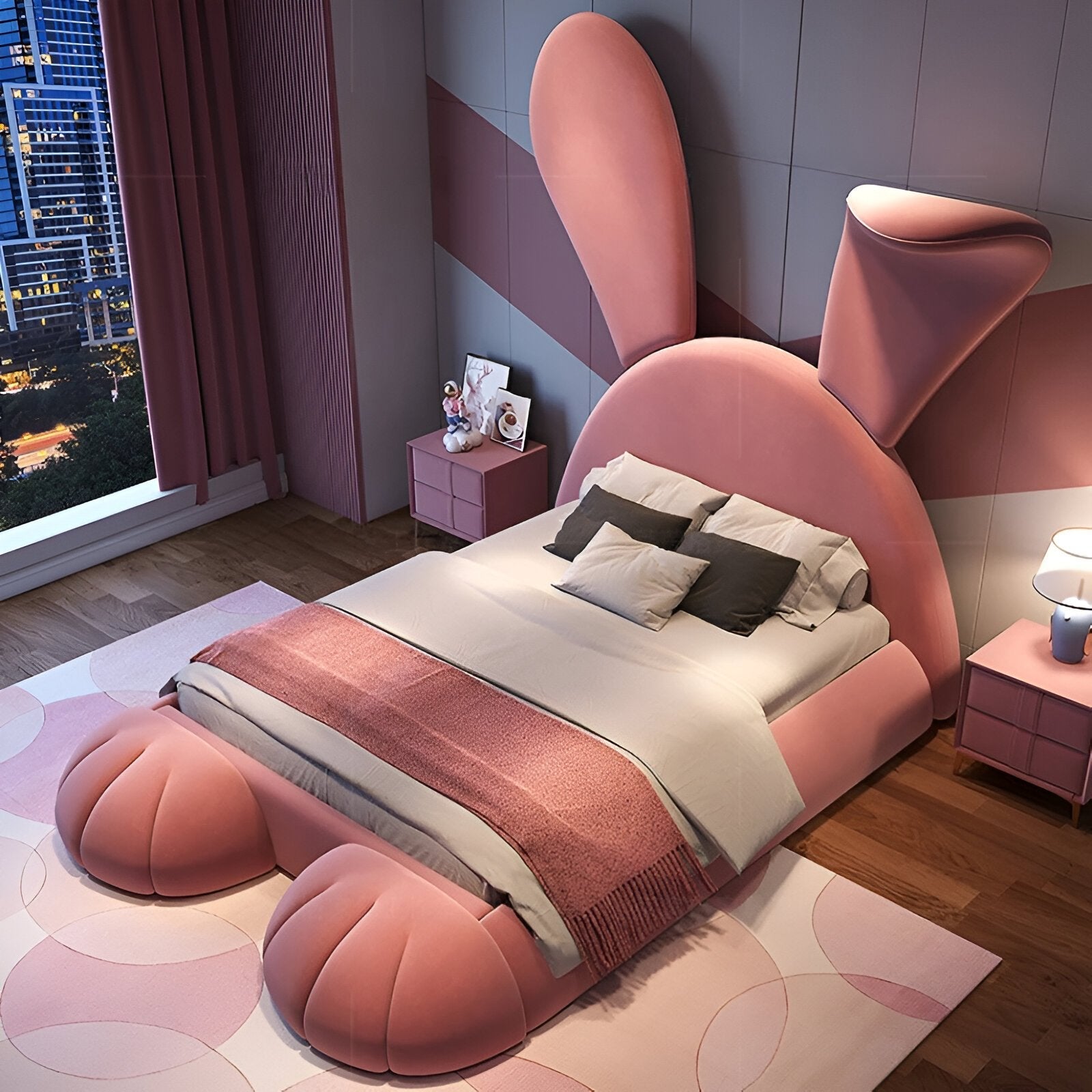 Luxury Rabbit Children’s Bed – Bunny Shaped Kids Bed with LED Lights, Velvet Upholstery & Custom Design