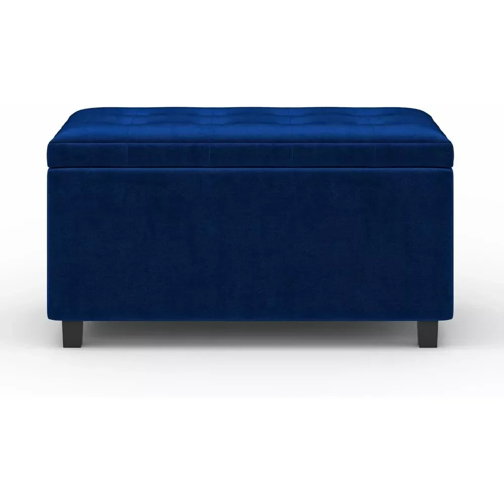 34-Inch Blue Velvet Storage Ottoman Bench with Tufted Top for Living Room - DSARD - DSARD