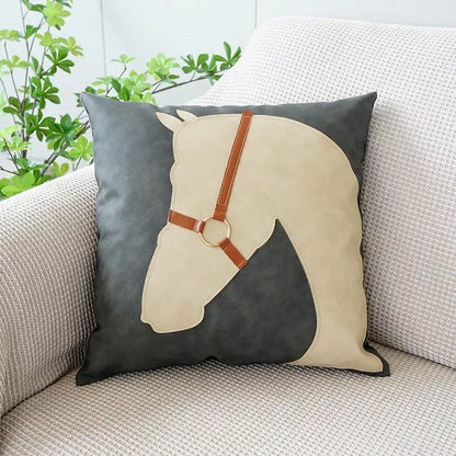 Nordic Luxury Horse Head PU Leather Cushion Cover for Sofa & Car