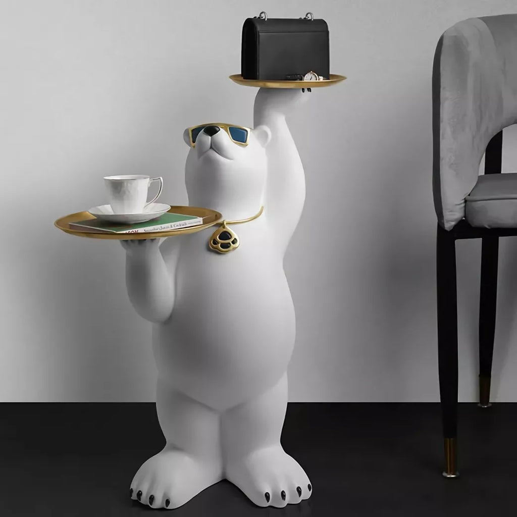 White Bear Tray Sculpture – Luxurious Home Decor Accent