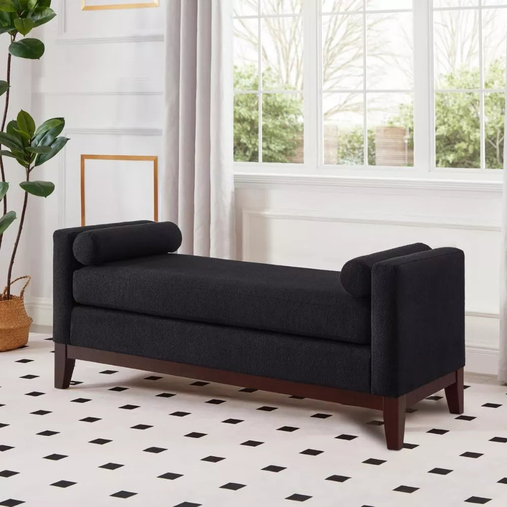 Large Upholstered Ottoman Bench with Bolster Pillows and Armrests – Modern Comfort and Style - DSARD
