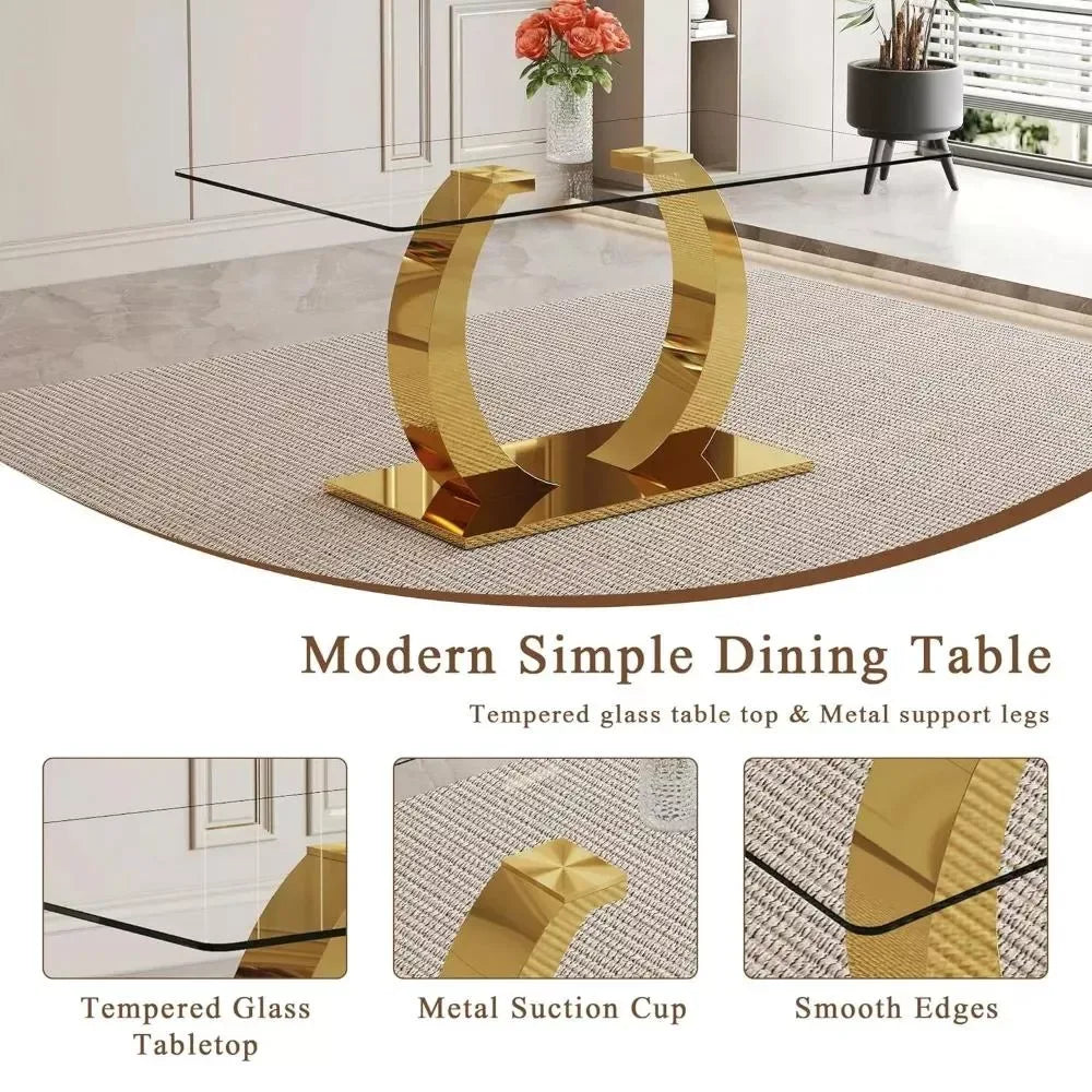 63” Modern Glass Dining Table with Gold Legs – Seats 4 to 6 - DSARD - DSARD