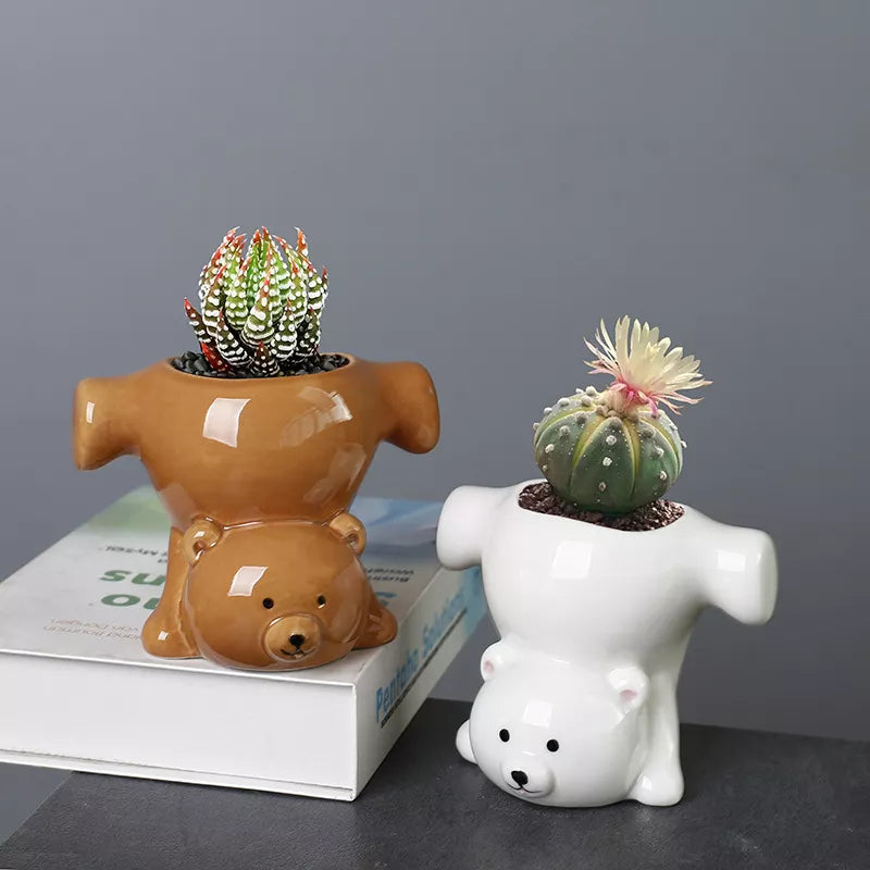 Cartoon Inverted Bear Ceramic Flower Pot