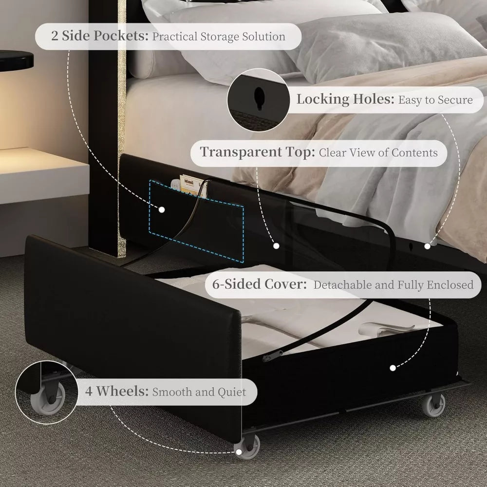 Queen LED Bed Frame with Galaxy Projector, Storage Drawers & Tall Headboard - DSARD