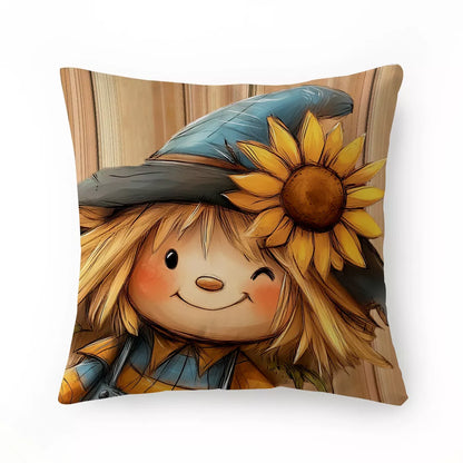 Autumn Pumpkin Scarecrow Cushion Cover