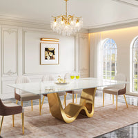 Luxury White & Gold Modern Dining Table for 6-8, 78.74″ Sintered Stone Top - DSARD
