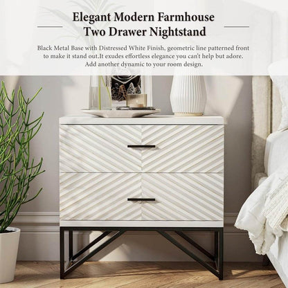 Set of 2 Modern 2-Drawer Premium Nightstands with Black Metal Base