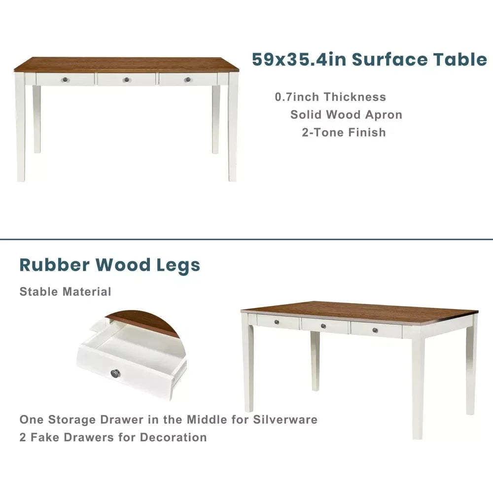 6-Piece Farmhouse Dining Table Set with 4 Upholstered Chairs and Bench - DSARD - DSARD