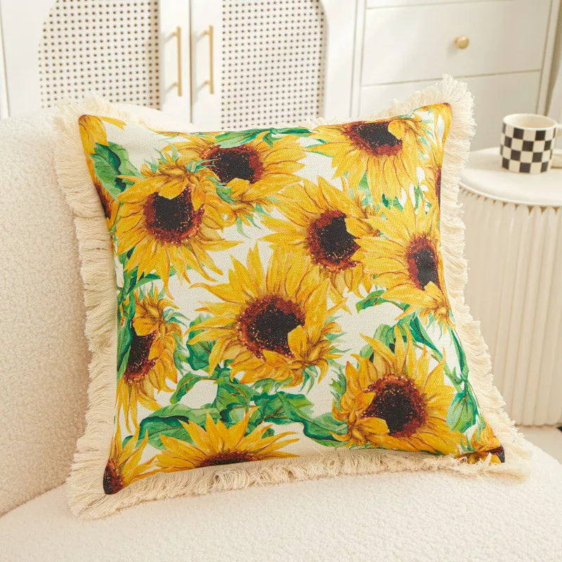 Nordic Sunflower Cotton Linen Pillowcase – Stylish Home Decor