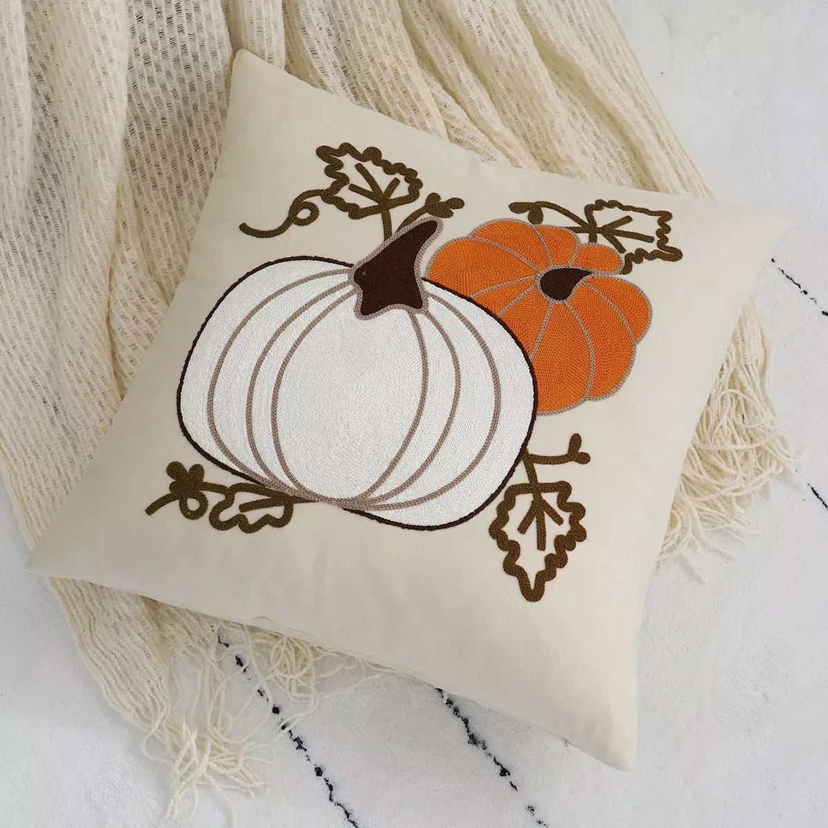 Embroidered Velvet Pumpkin Cushion Cover 18×18 Inch – Cozy Fall Décor - DSARD