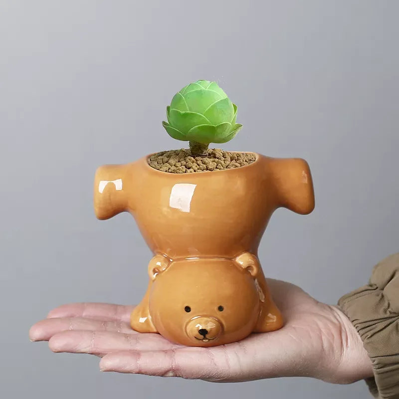 Cartoon Inverted Bear Ceramic Flower Pot - DSARD