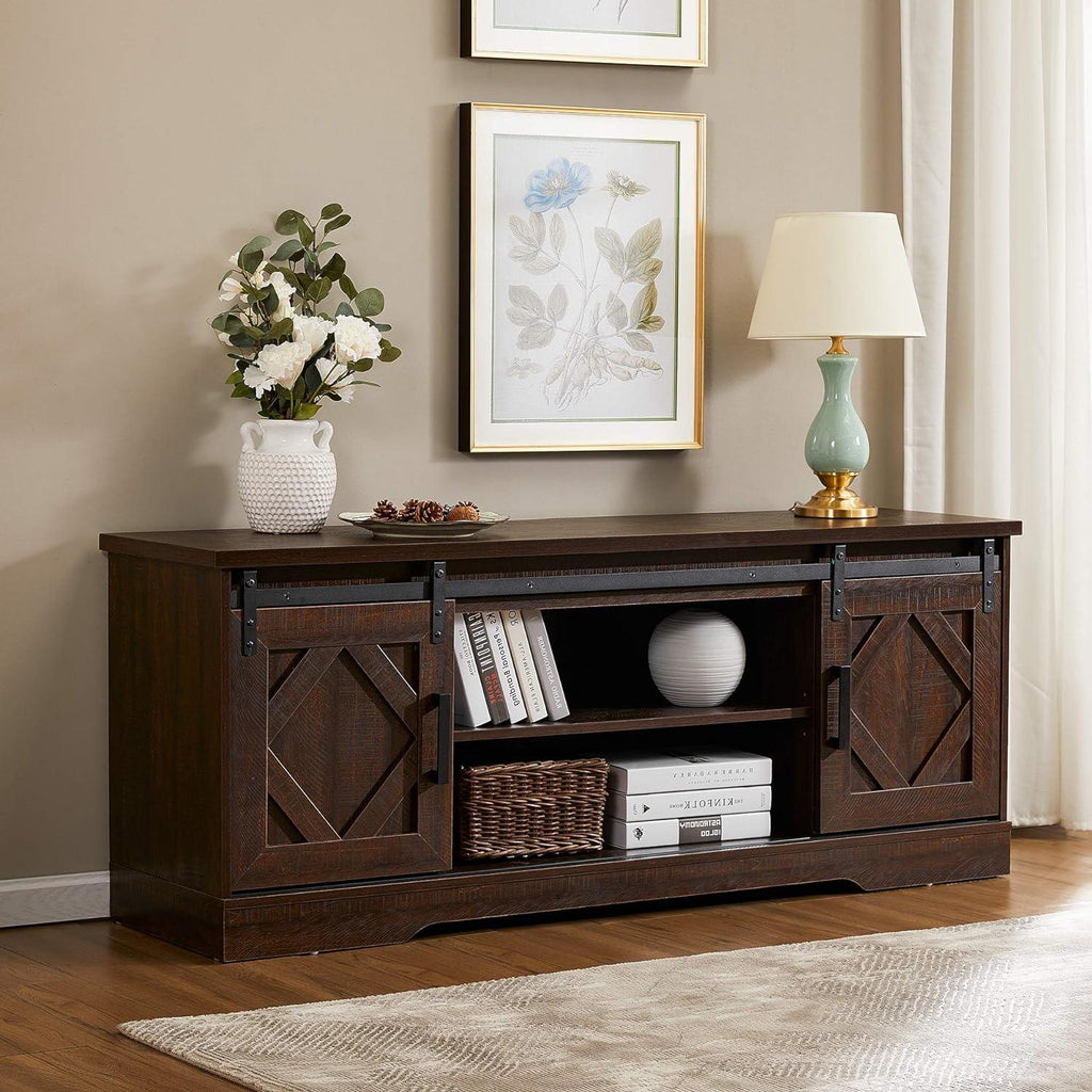 Farmhouse TV Stand with Sliding Barn Door for TVs Up to 65 Inches - DSARD - DSARD