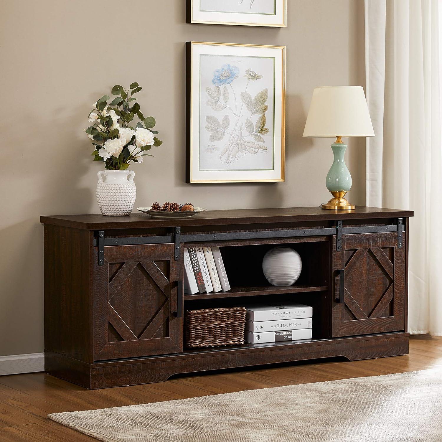 Farmhouse TV Stand with Sliding Barn Door for TVs Up to 65 Inches - DSARD - DSARD