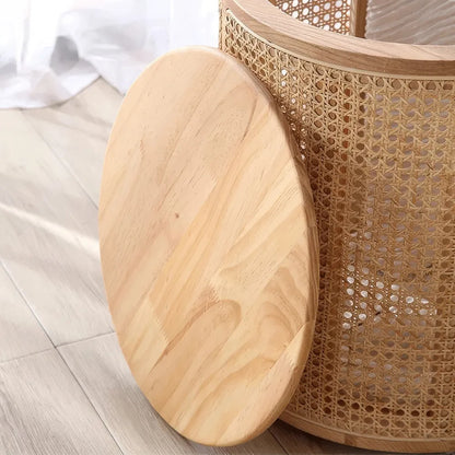 Modern Chinese Round Rattan & Wood Coffee Table - DSARD