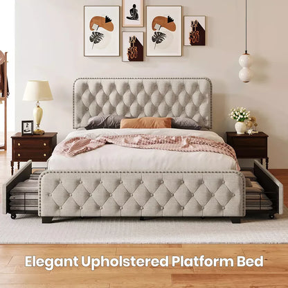 Upholstered Platform Bed with Storage Drawers - DSARD