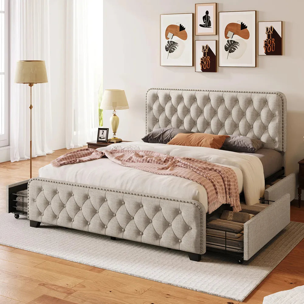 Upholstered Platform Bed with Storage Drawers - DSARD