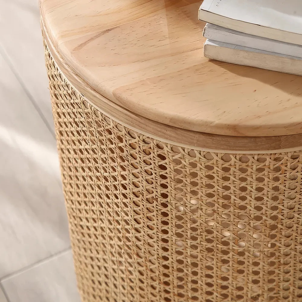 Modern Chinese Round Rattan & Wood Coffee Table - DSARD