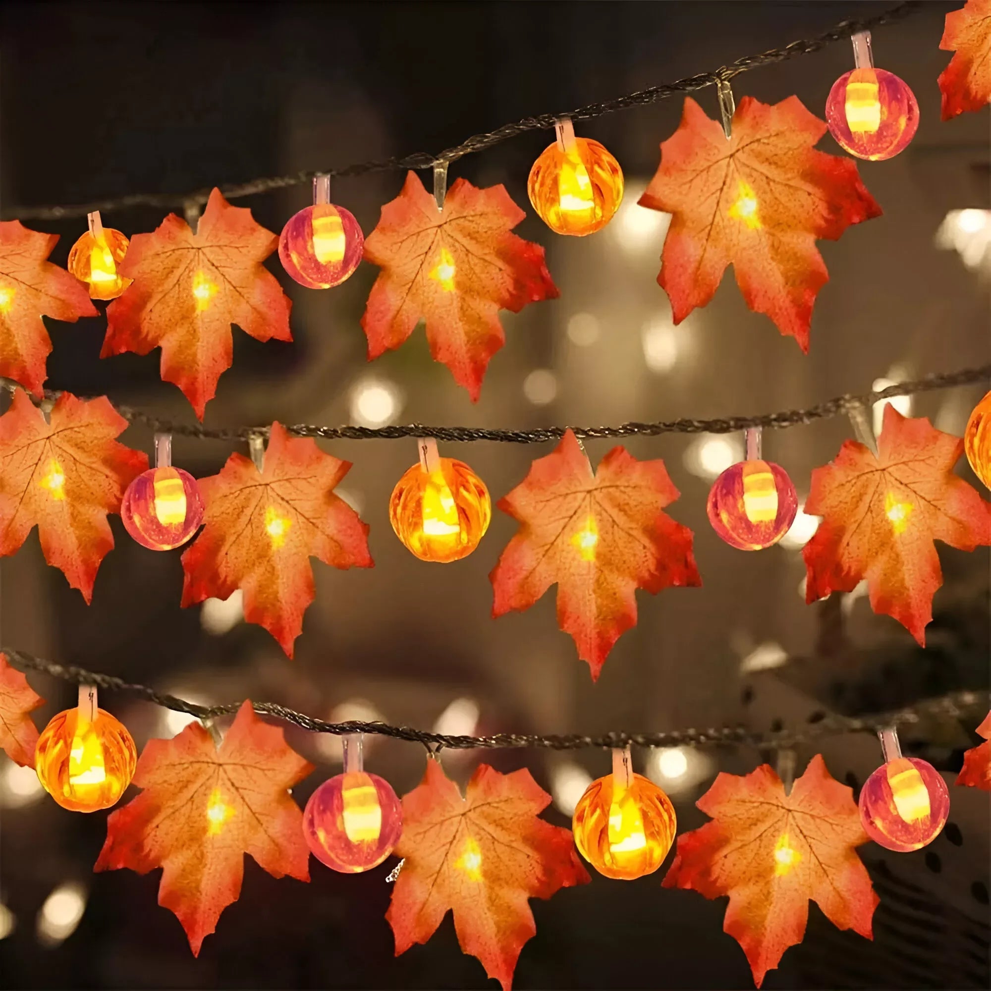 Autumn Maple Leaf & Pumpkin LED String Lights – 1.5M Battery Operated - DSARD