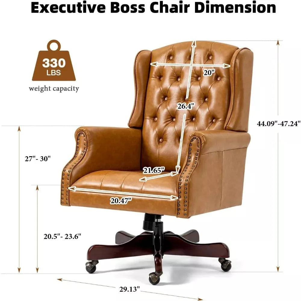 Tufted Faux Leather Executive Office Chair with High Back & Nailhead Trim - DSARD