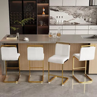 Gold Bar Stools Set of 4 with Back, 24″ White Island Chairs with Gold Legs - DSARD