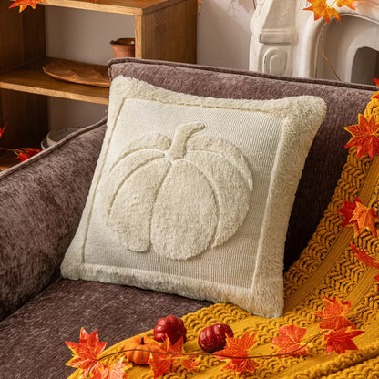 Plush Pumpkin Leaf Cushion Cover – Autumn Faux Fur Pillow Case 18×18 Inc