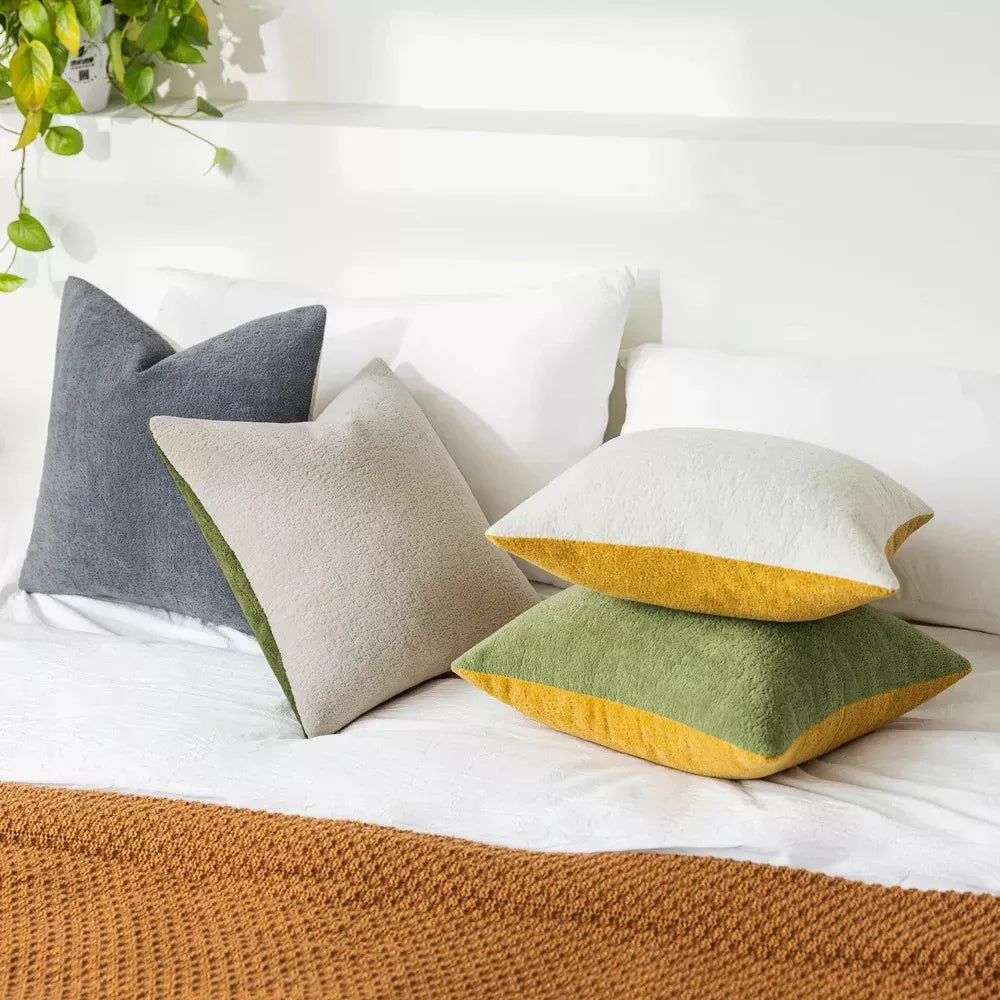 Two-Tone Velvet Pillow Cover 18x18in Reversible Cozy Decorative Cushion