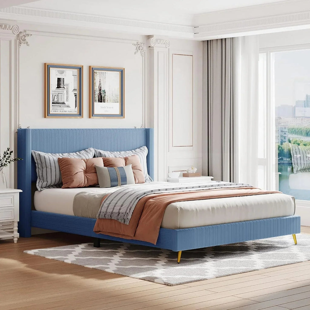 Chic Queen Size Corduroy Platform Bed with Sturdy Metal Legs - DSARD - DSARD
