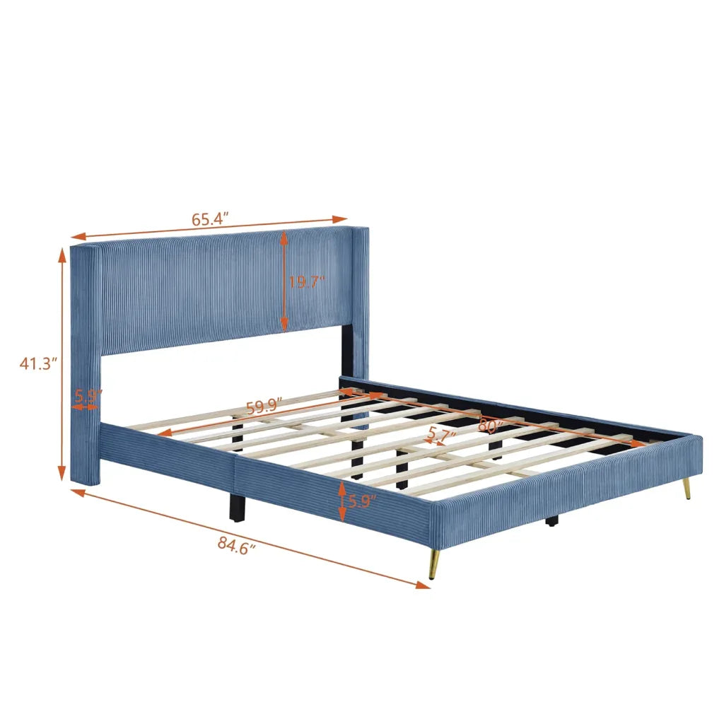 Chic Queen Size Corduroy Platform Bed with Sturdy Metal Legs - DSARD - DSARD