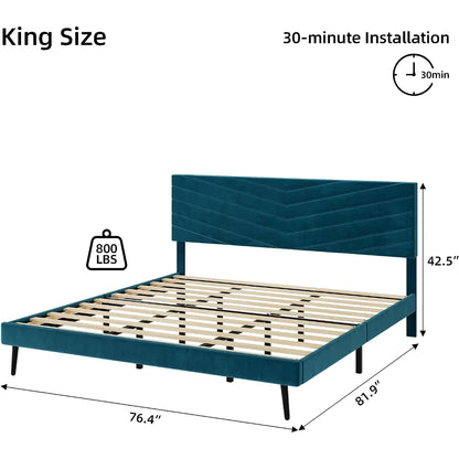 King Size Upholstered Platform Bed Frame with Adjustable Headboard - DSARD